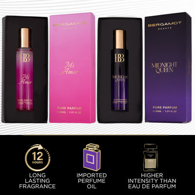 WOMEN'S PURE PERFUME COMBO OF MI AMOR + MIDNIGHT QUEEN, 2 X 30ML