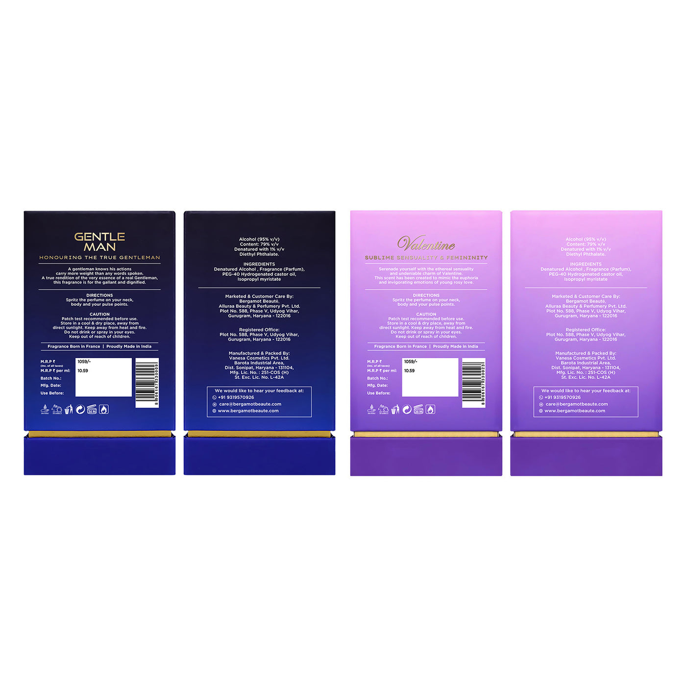 Pack of 4 Pure Perfumes for Men & Women, 4 x 100ml
