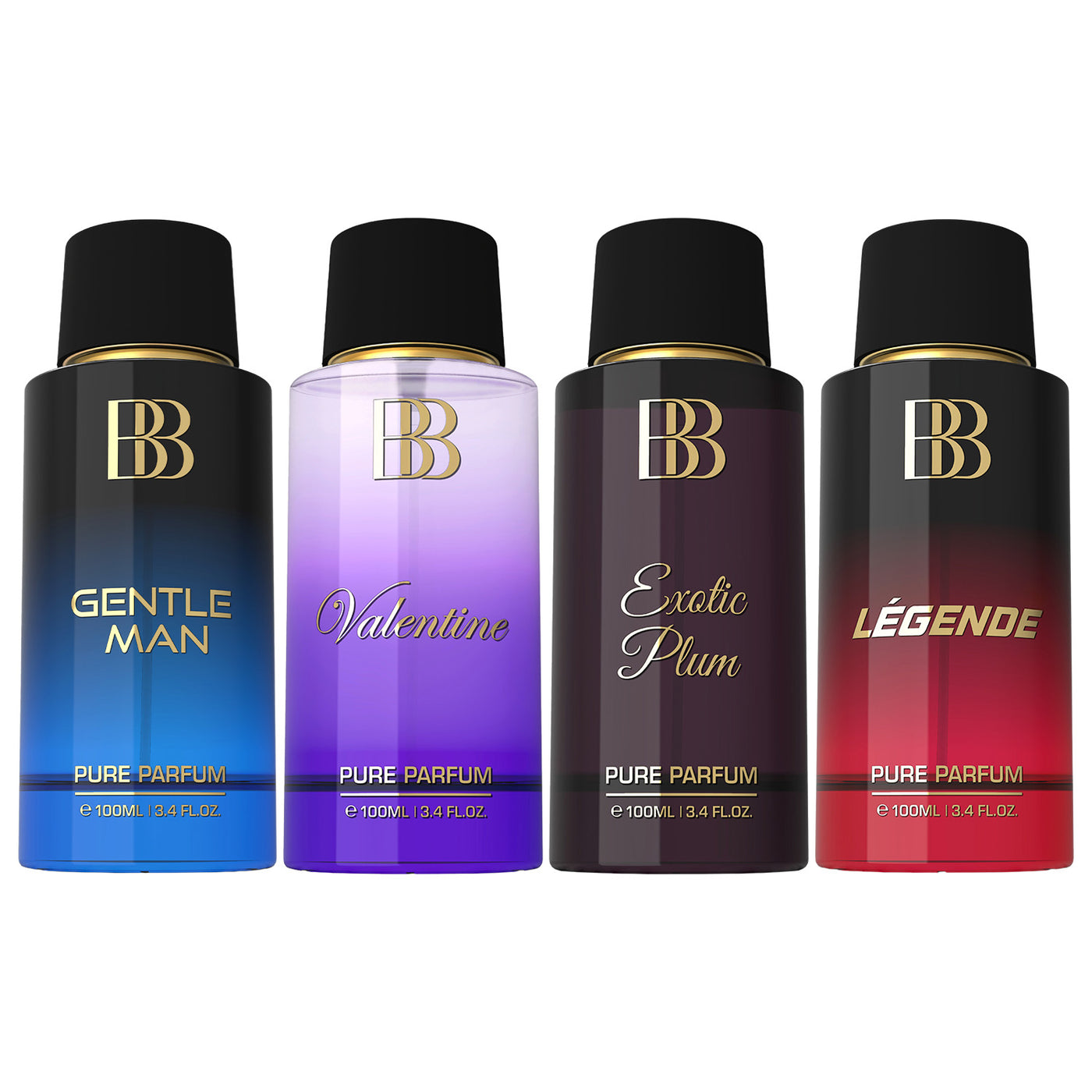 Pack of 4 Pure Perfumes for Men & Women, 4 x 100ml