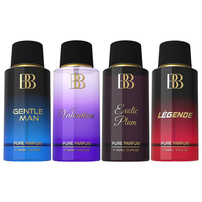 Pack of 4 Pure Perfumes for Men & Women, 4 x 100ml